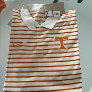 Nike Men's Cream and Orange Striped Polo Shirt